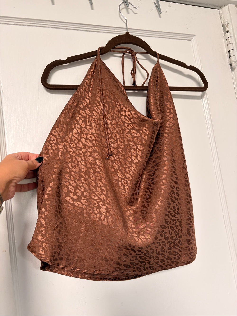 Satin Cowl Neck Halter Tank Top - Copper - Picture 2 of 4